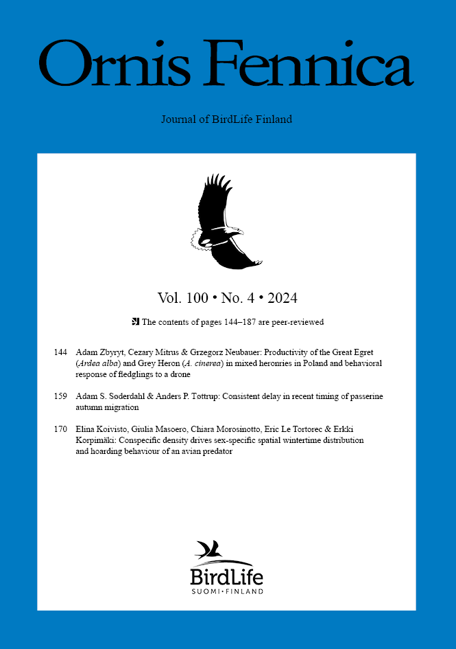 					View Vol. 100 No. 4 (2023): Ornis Fennica Volume 100 Issue 4
				