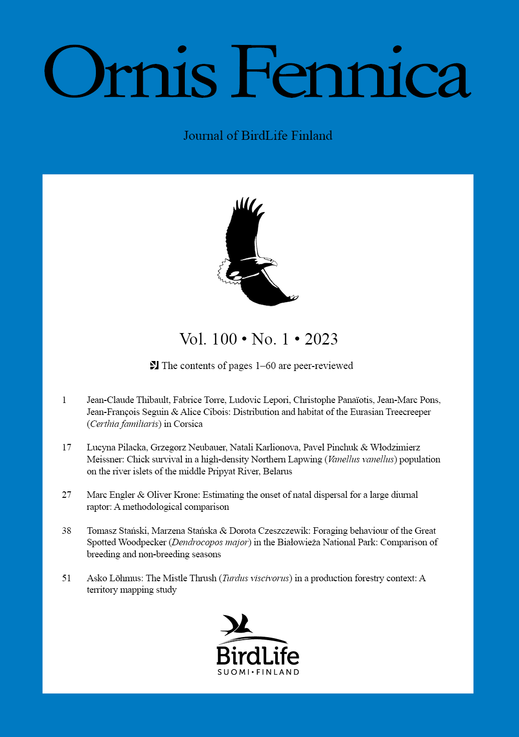 					View Vol. 100 No. 1 (2023): Ornis Fennica Volume 100 Issue 1
				
